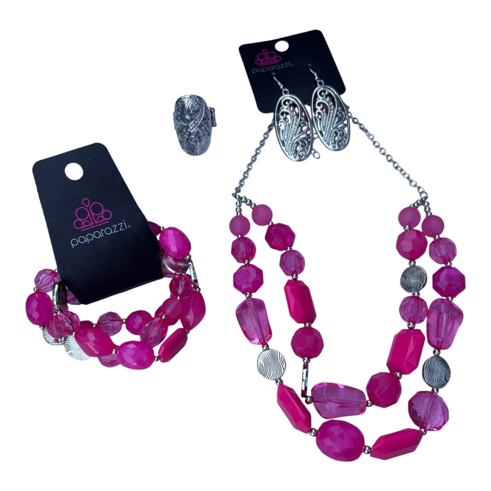Paparazzi Pink Jewelry Set Oceanic Opulence Necklace Bracelet Earrings Ring New